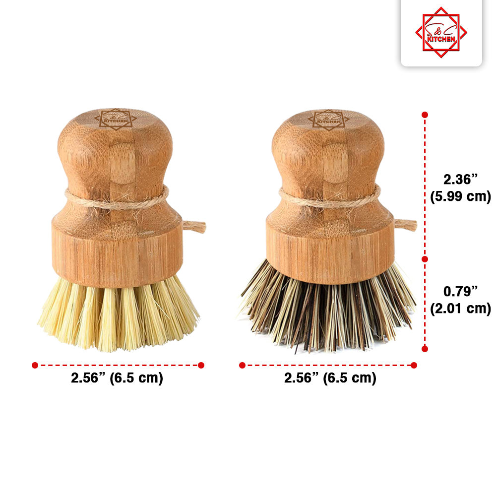 S&C Kitchen - Bamboo Scrub Brushes, Cleans Pots/Vegetables/Dishes - Set of 2