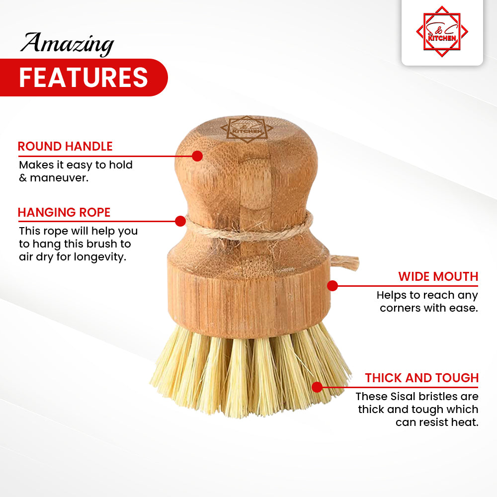 S & C Kitchen - Bamboo Scrub Brush & a 4 by 4-inch Stainless Steel Chain mail