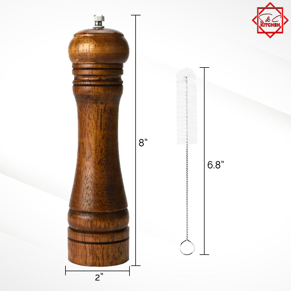 S&C Kitchen - Oakwood Pepper Grinder – 8 inch By 2 inch – Ceramic Grind Mill - Use With Black Pepper, Sea & Himalayan Salt – Perfect Gift Idea
